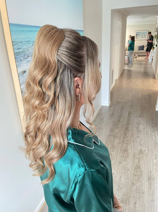Curled half up pony flip - Hair by Megan