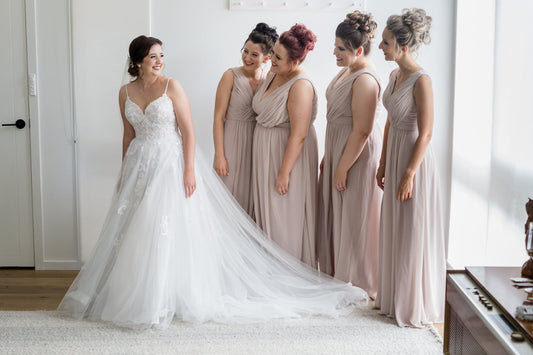 Bridal party soft high curls with soft bridal Makeup