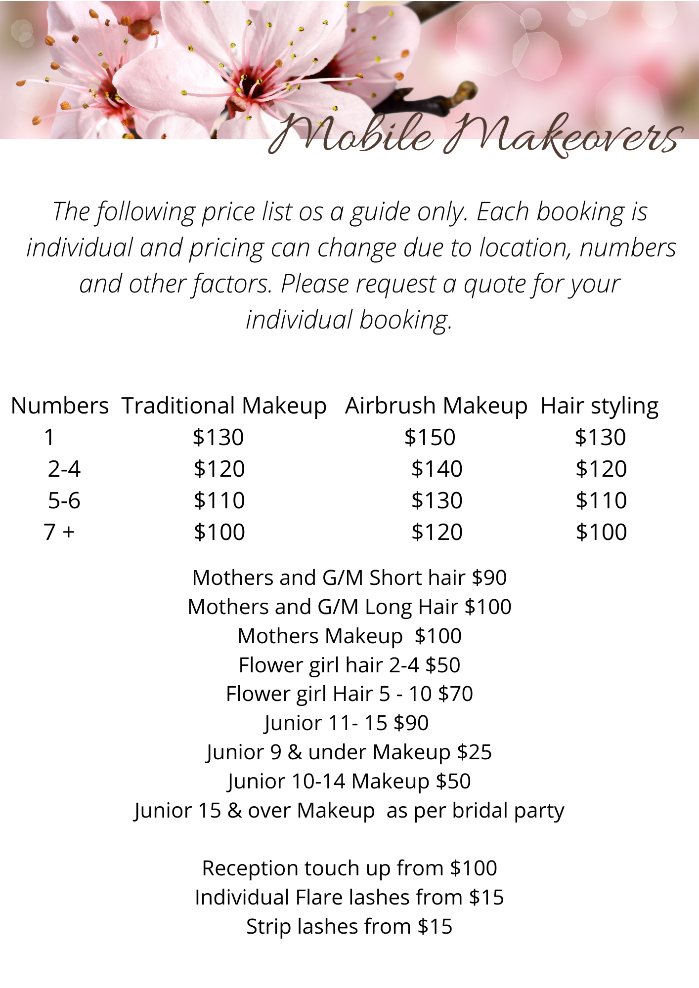 price list