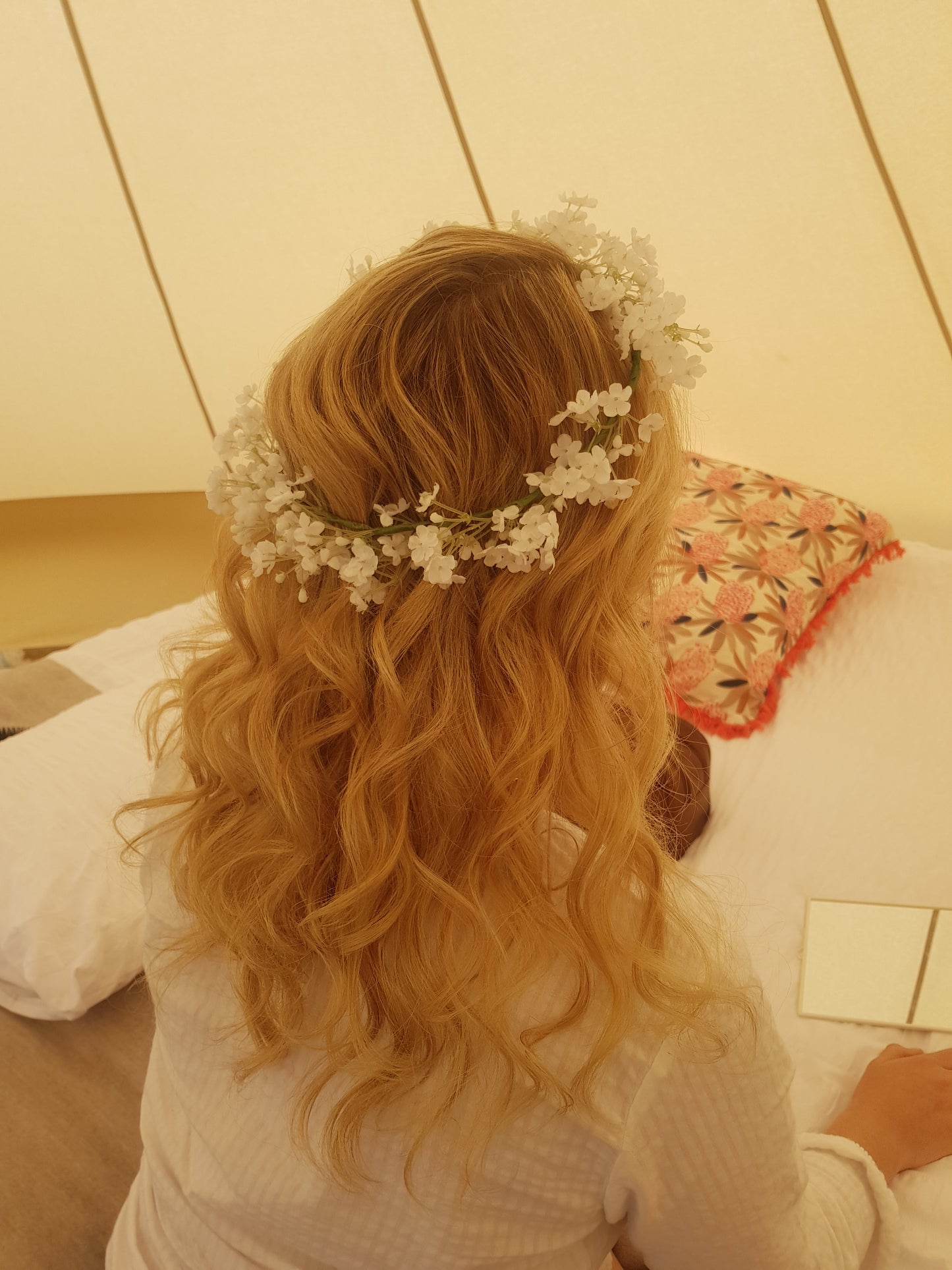 Soft curls down with Flower crown