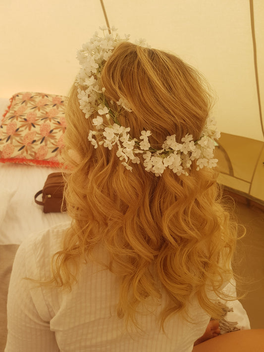 Soft curls down with Flower crown