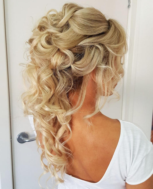 Full volume curls half up