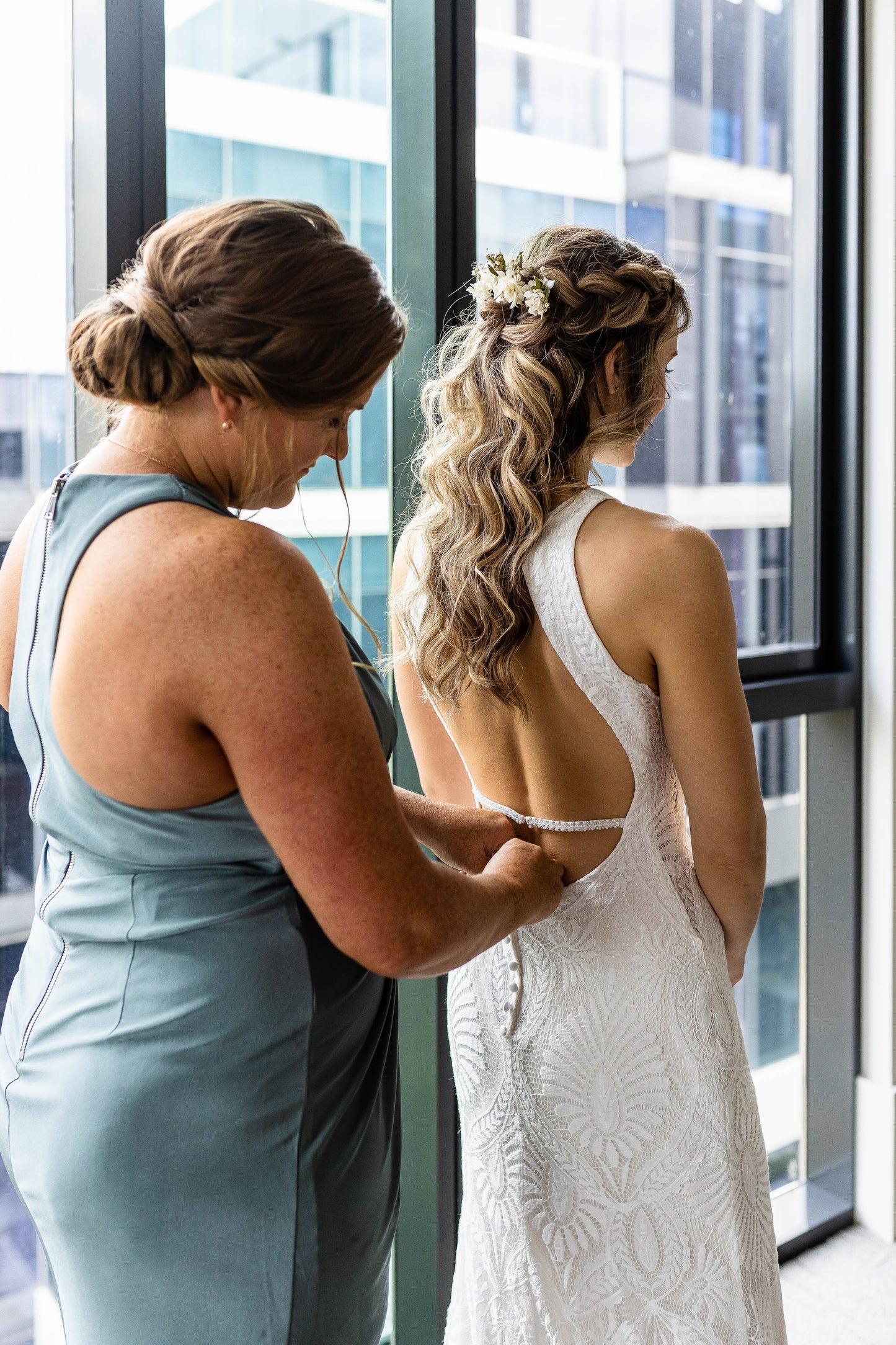 Soft curls half up and natural glowing Makeup